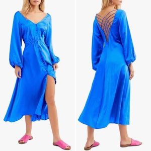 Free People Later Days Boho Blue Midi Dress Size 4